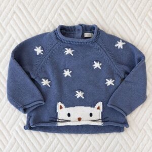 John Lewis Baby 9-12M Gray Cotton Knit Cat Snowflake Sweater Jumper Winter Top
